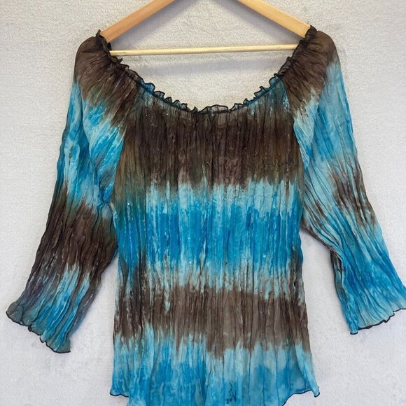 SERE NADE NEW YORK Accordion Top Sz 2X Sheer Blouse Blue Fairy Disco Boho Gypsy - Picture 12 of 12